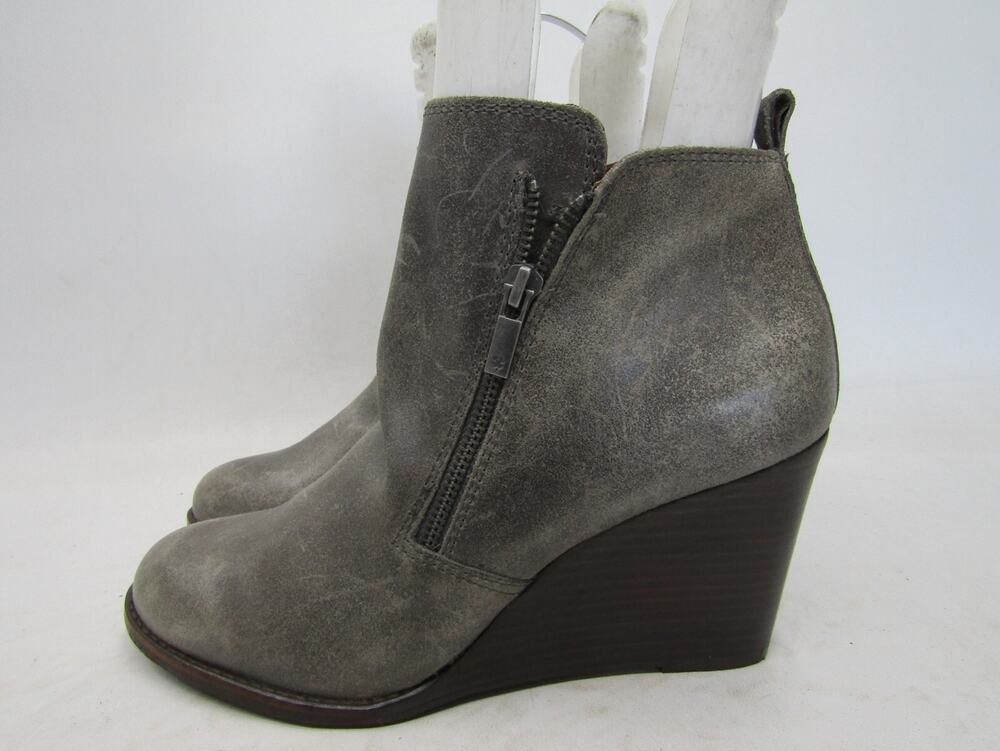 Lucky Brand Womens Size 10 M Gray Leather Zip Wedge Ankle Fashion Boots Bootie